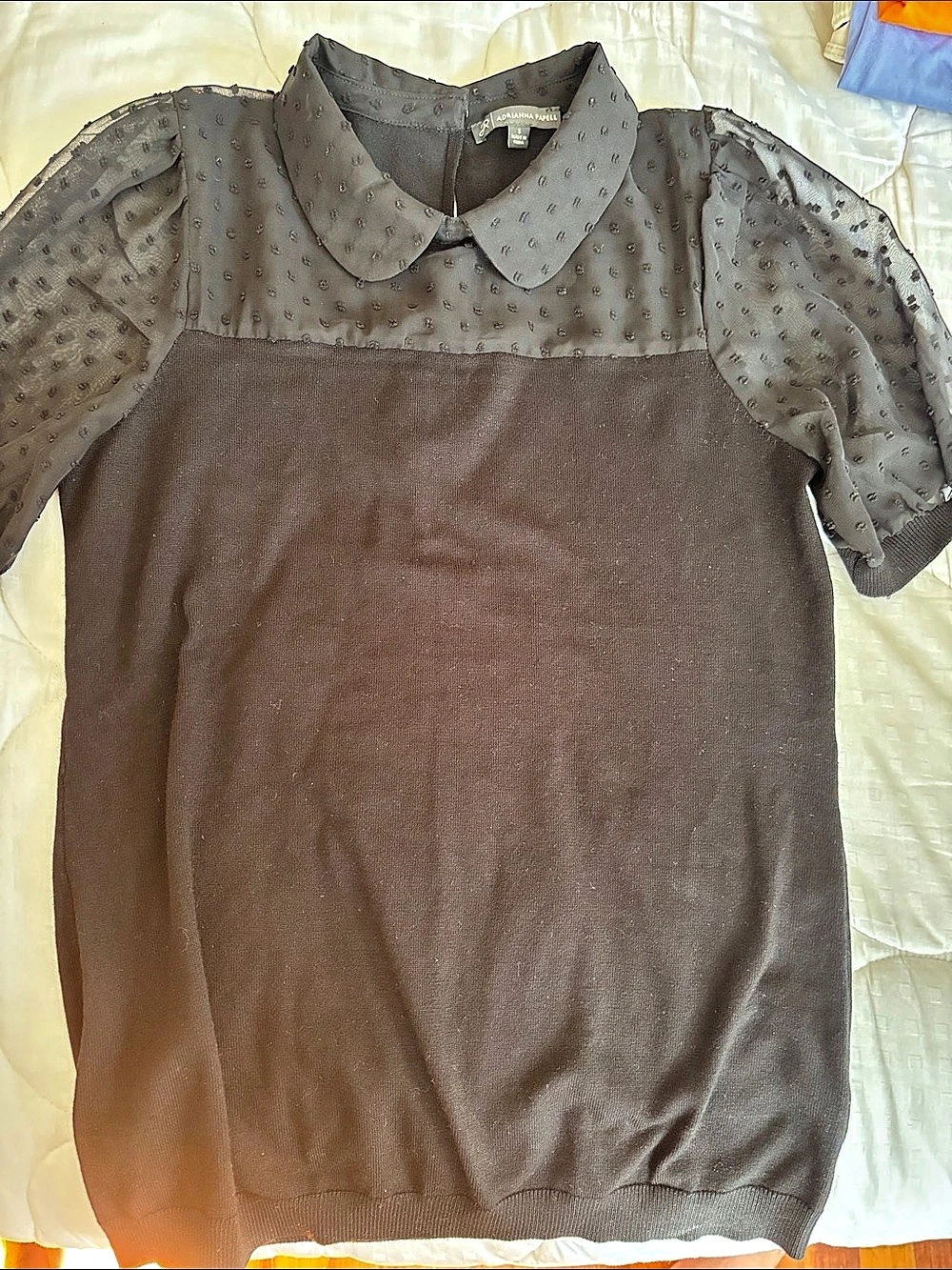 Adrianna Papell Black Textured Collared Top Size small. Never worn